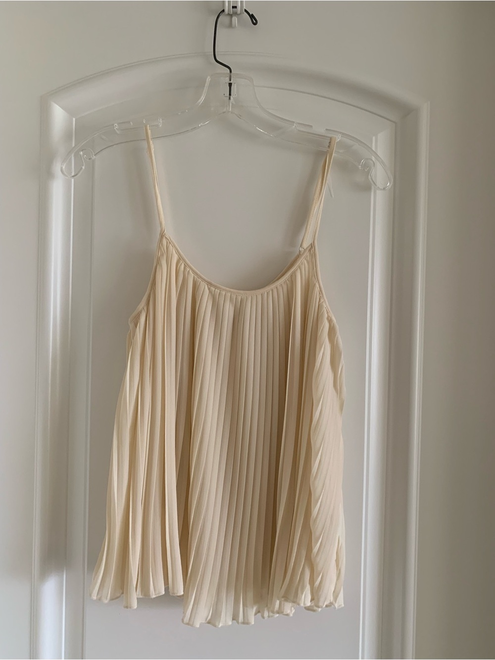 Pleated Cream Spaghetti-Strap Women's Top